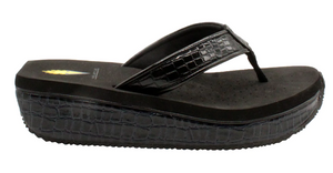 Mini Black Croco Wedge Sandal