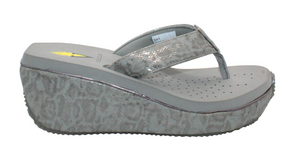 Frappachino Grey Python Metallic Leather Thong Sandal
