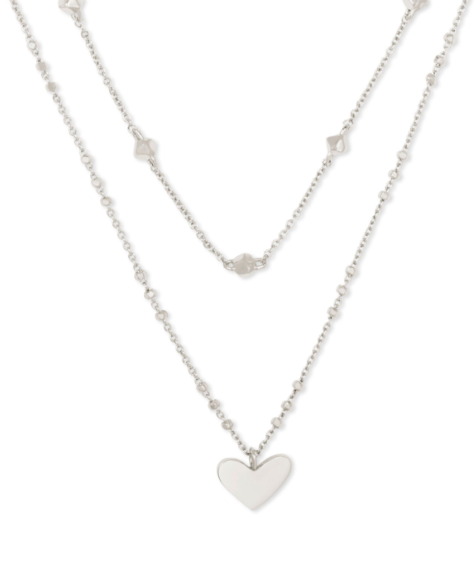 Ari Heart Multi Strand Necklace Rhodium Metal - Kendra Scott
