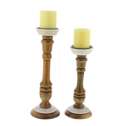 Wood Marble Candle Holders