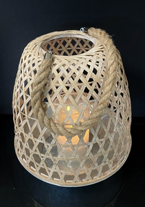 Wood Lattice Lantern with Rope Handle