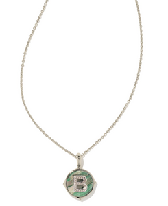 Letter B Rhodium Black Mother Of Pearl Disc Pendant Necklace - Kendra Scott