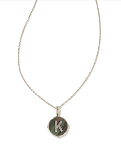 Letter K Rhodium Black Mother Of Pearl Disc Pendant Necklace - Kendra Scott