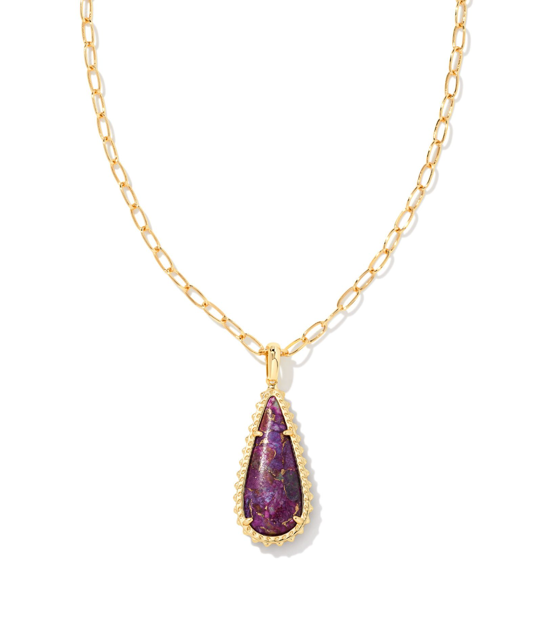Payton Gold Long Pendant Necklace in Bronze Veined Purple Turquoise Magnesite - Kendra Scott