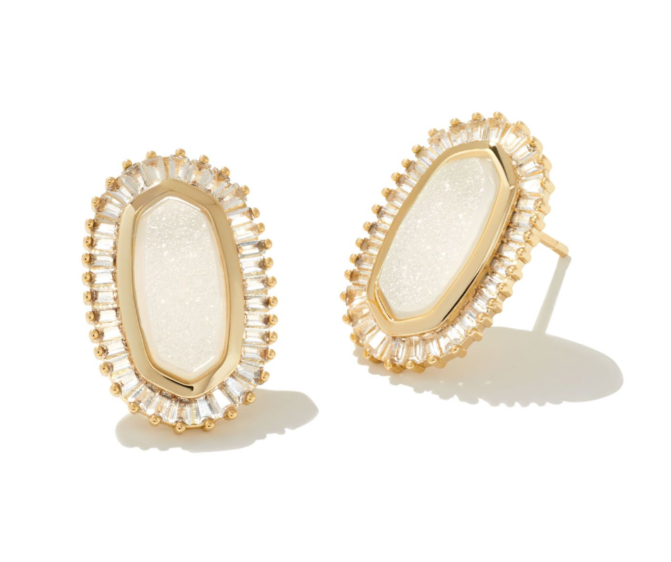 Baguette Elisa Stud Earrings in Gold Iridescent Drusy - Kendra Scott