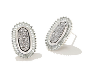 Baguette Elisa Stud Earrings in Rhodium Platinum Drusy - Kendra Scott