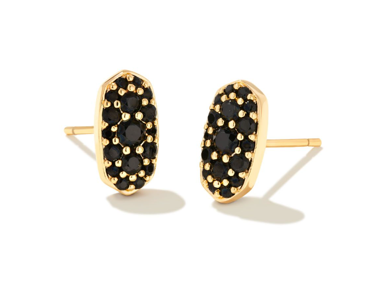 Grayson Gold Crystal Stud Earrings in Black Spinel - Kendra Scott