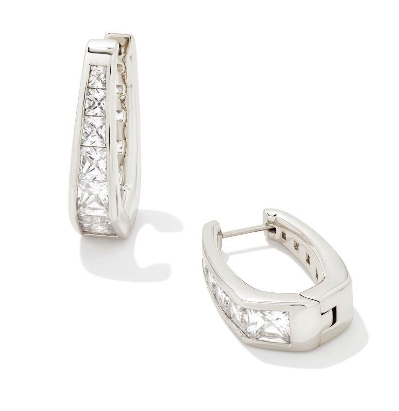 Parker Silver Hoop Earrings in White Crystal - Kendra Scott