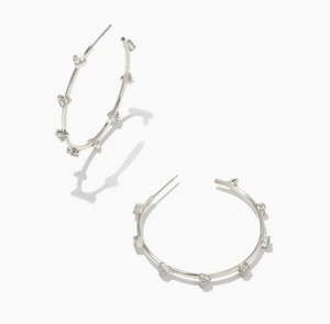 Haven Silver Crystal Heart Hoop Earrings in White Crystal - Kendra Scott