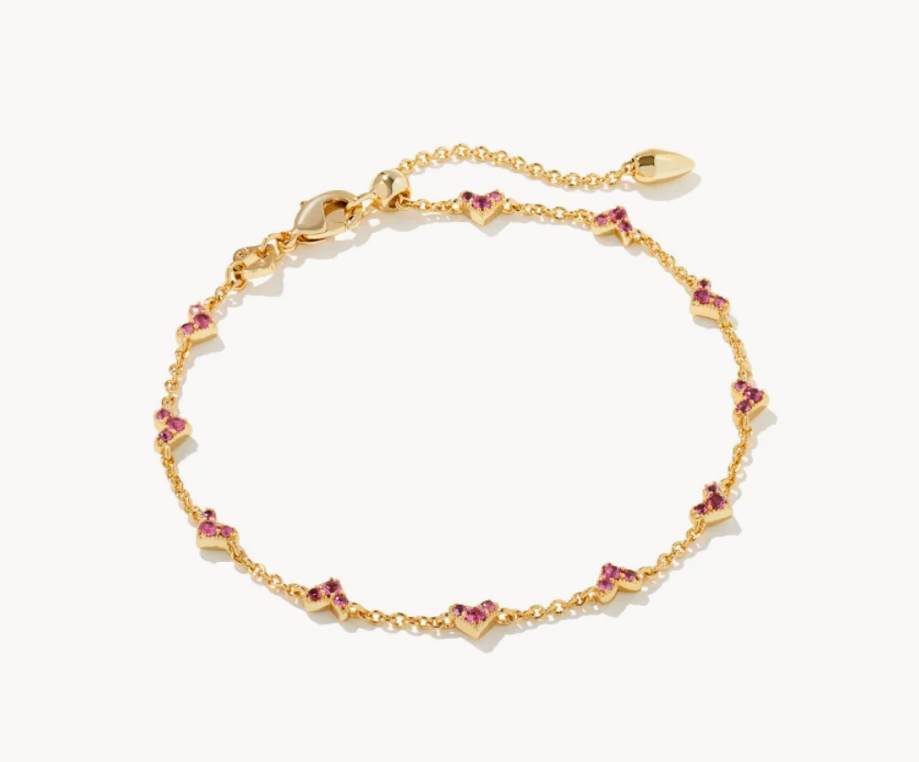 Haven Gold Crystal Heart Delicate Chain Bracelet in Pink Crystal - Kendra Scott