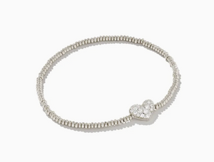 Ari Silver Pave Heart Stretch Bracelet in White Crystal - Kendra Scott