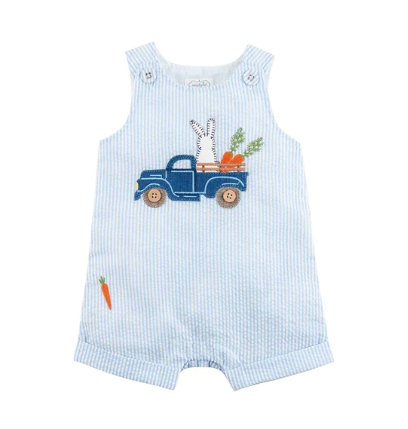 Easter Bunny Truck Seersucker Shortall