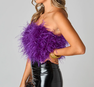 Fancy Purple Strapless Feather Top - BuddyLove