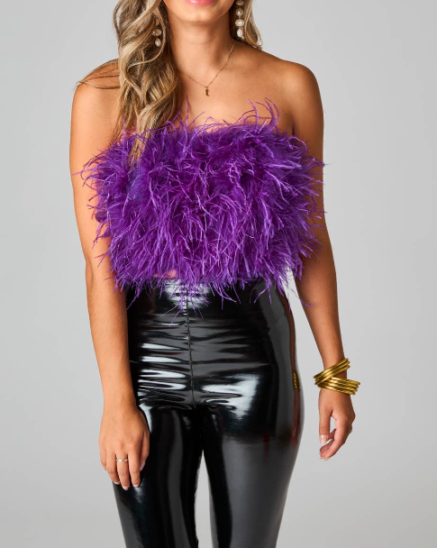 Fancy Purple Strapless Feather Top - BuddyLove