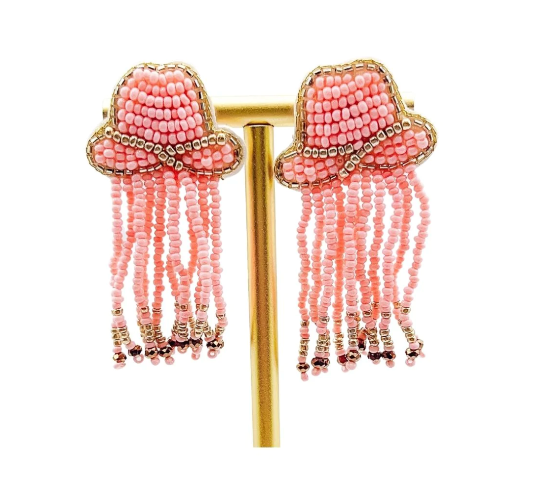 Pink Hat Fringe Earrings