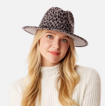 Felt Leopard Print Wide Brim Hat W/ Studded Leather Band