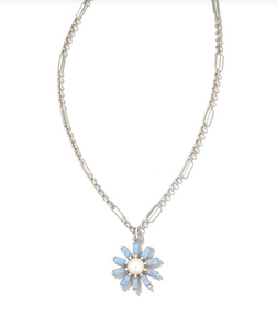 Madison Bright Silver Daisy Short Pendant Necklace in Light Blue Opal Crystal - Kendra Scott
