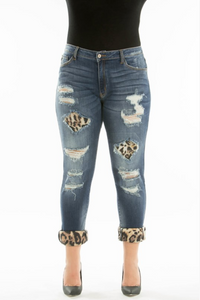 KanCan Distressed Jeans W/ Leopard Print