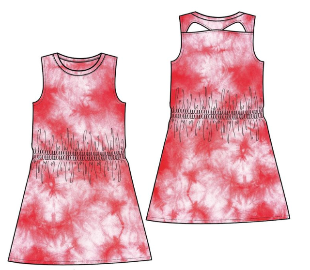 Red Tie Dye Cutout Back Dress - Tween