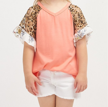 Short Sleeve Leopard Lace Solid Top - Tween
