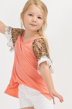 Short Sleeve Leopard Lace Solid Top - Tween