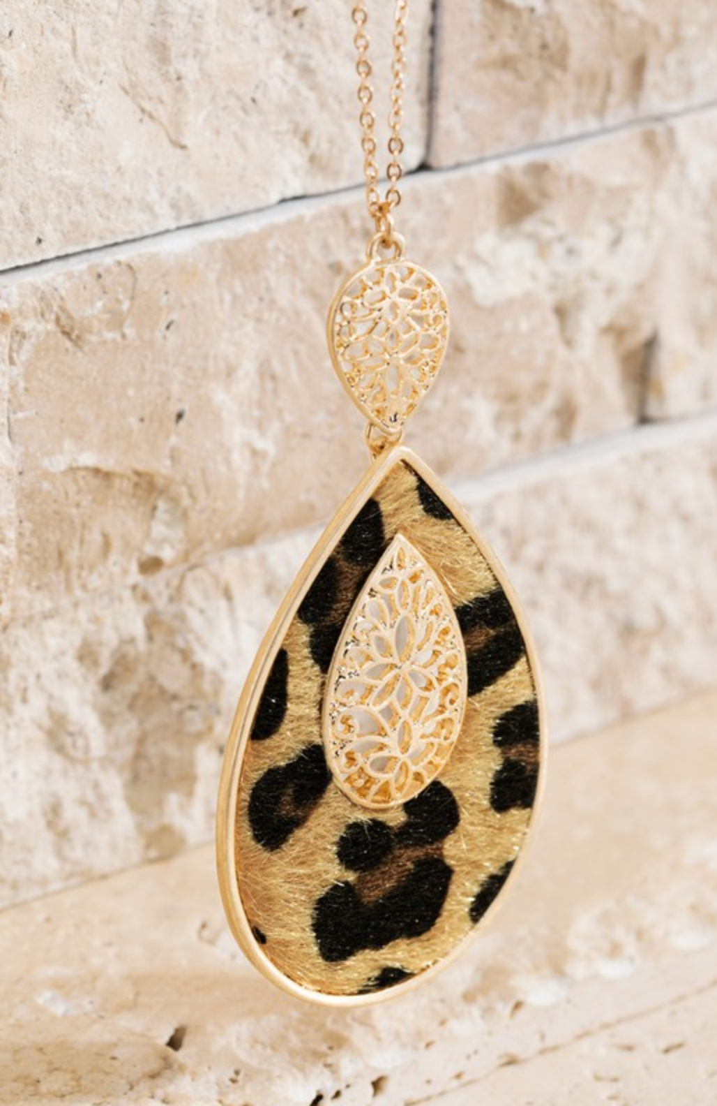 Filigree & Leather Teardrop Necklace