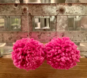 Hot Pink Pom Earrings