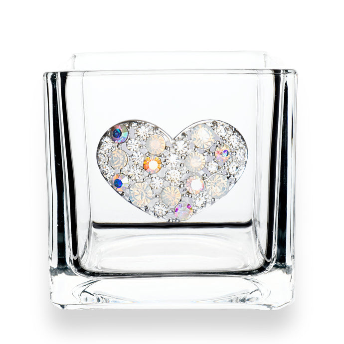 Multi Stone Heart Jeweled 4x4 Candle Holder