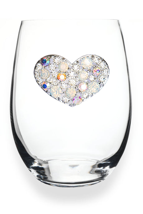 Multi Stone Heart Jeweled Stemless Wine Glass