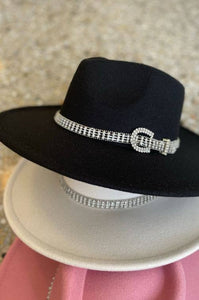 Rhinestone Chain Belt Strap Fedora Hat