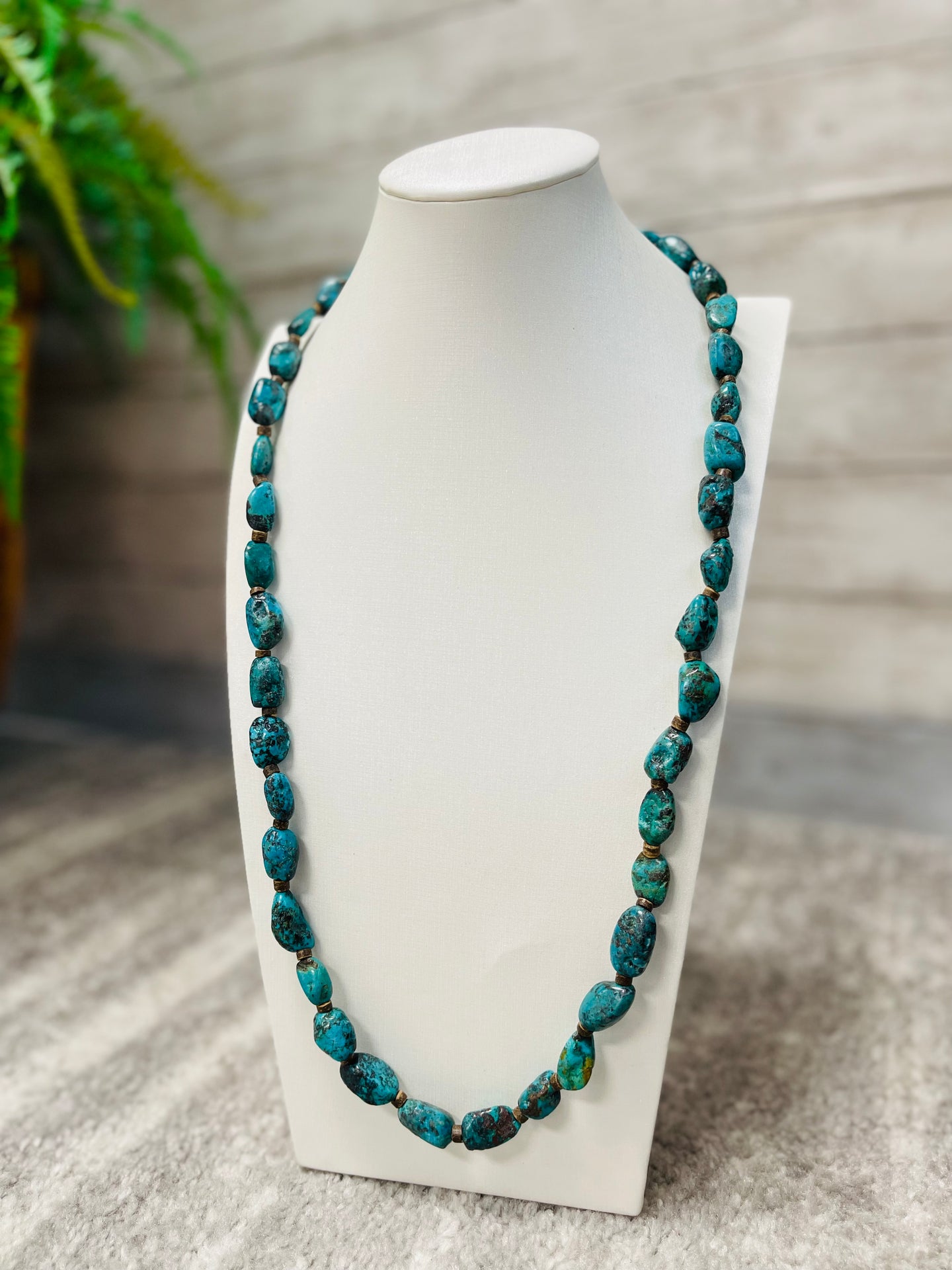 Long Natural Turquoise & Wood Necklace