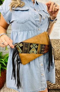 Hair on Hide w/ Leather Fringe Navajo Side Accent Handbag