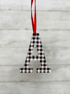 Large White Buffalo Plaid Initial Ornament