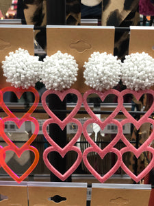 Trio Hearts with Poms Earrings